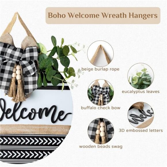 Welcome Sign for Front Door Decor - Hanging Welcome Signs for All Season Boho - Picture 4 of 7